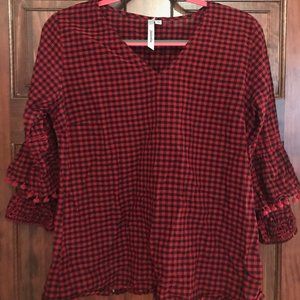 NY Collection red/black gingham 3/4-sleeve shirt size L